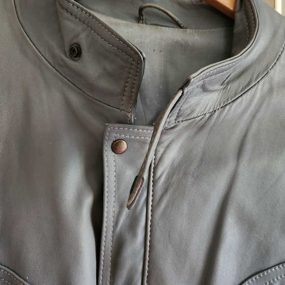 XXL Gray Vintage Leather 90s Coat Jacket - Picture 2 of 9